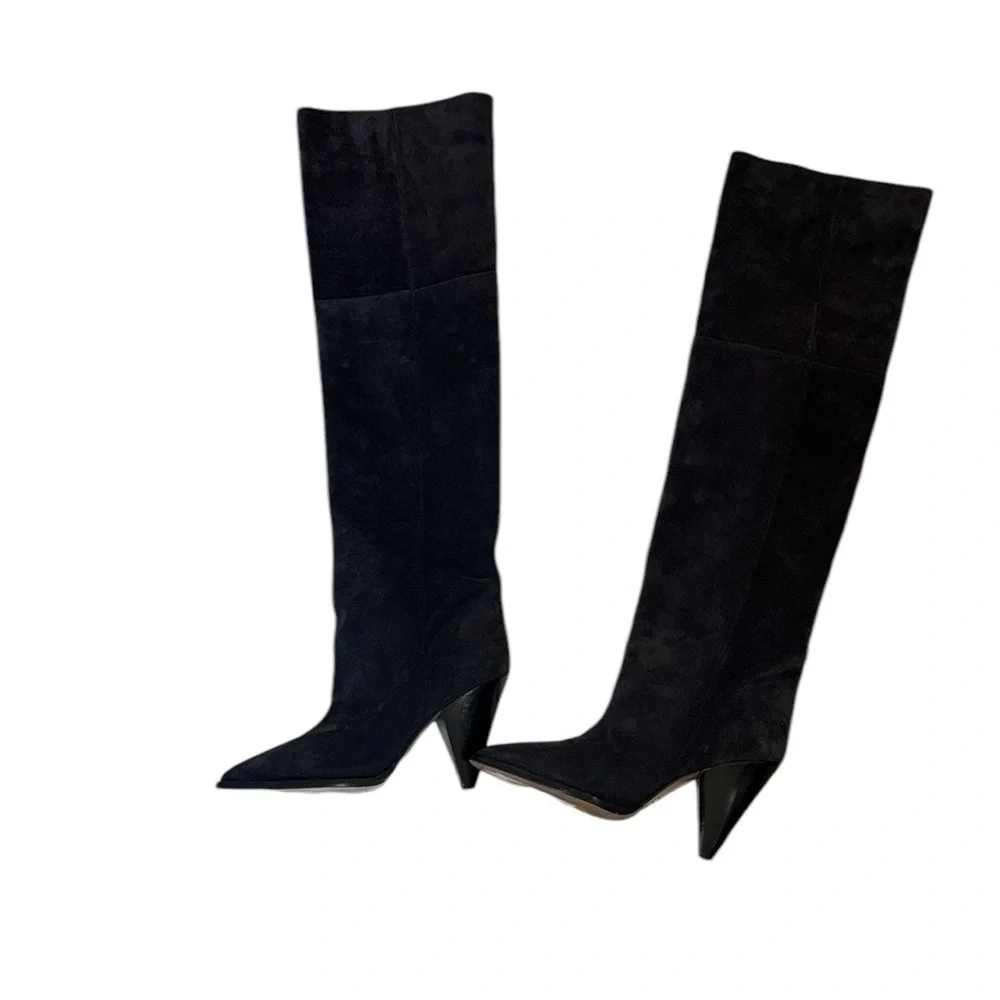 Isabel Marant Ririo Black Suede Leather Over the Knee Boots Size 38/6 Classic